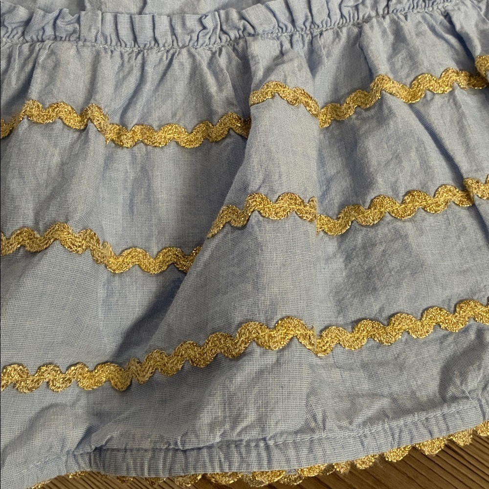 Mini Boden Tiered Cotton Mini Skirt Light blue Gold accents Lined Girls 13-14Y - Picture 4 of 10